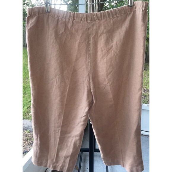 Orvis Sz Small 6 8 100% Linen Wide Leg Cropped Pants Brown Tan Beachy Comfort - Picture 10 of 10